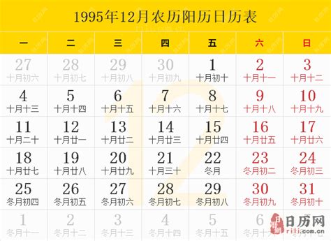 1995年天干地支|1995年日历带农历表，1995猪年阴阳历对照表，1995年每日天干。